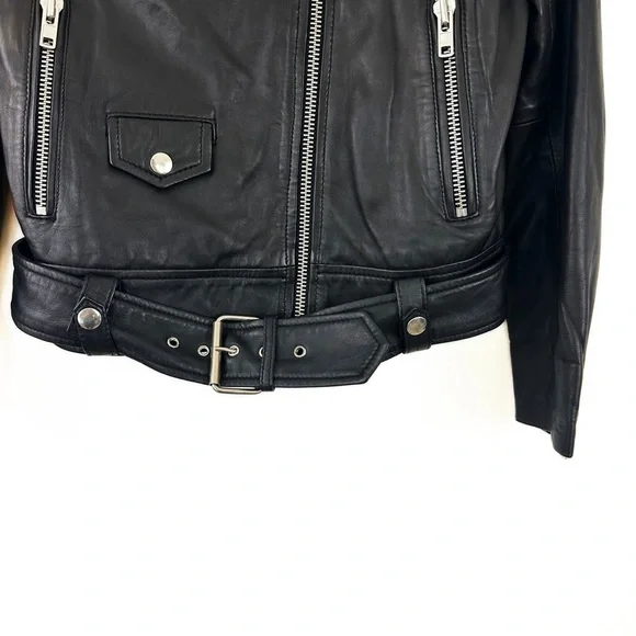 Stand Studio Polly Biker Black Leather Moto Jacket Womens 34 US XS 0 2 - Picture 8 of 12